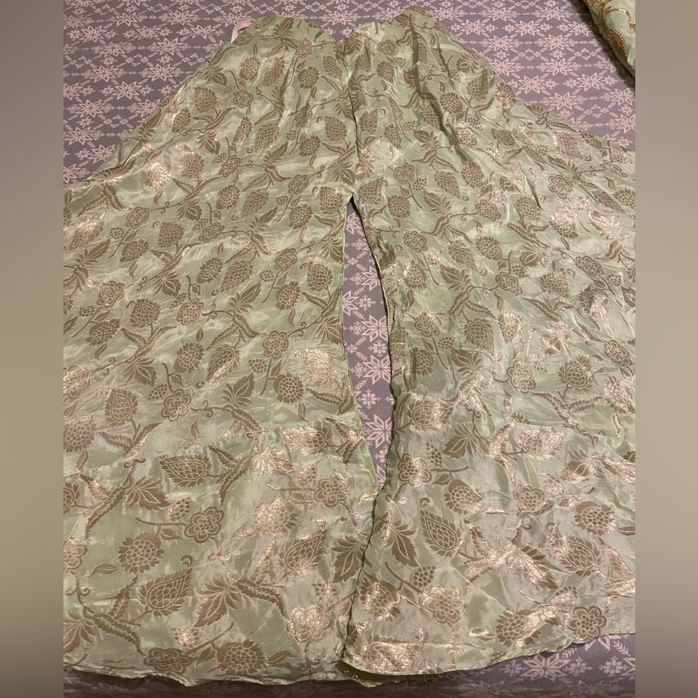 Green Floral Patterned Wide-Leg Pants Sharara Plazzo Indian